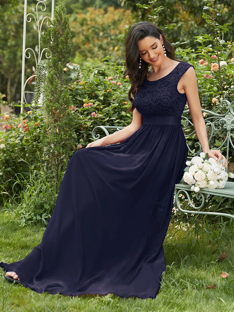 Scoop Neck Lace Top Bridesmaid Dress - CALABRO®