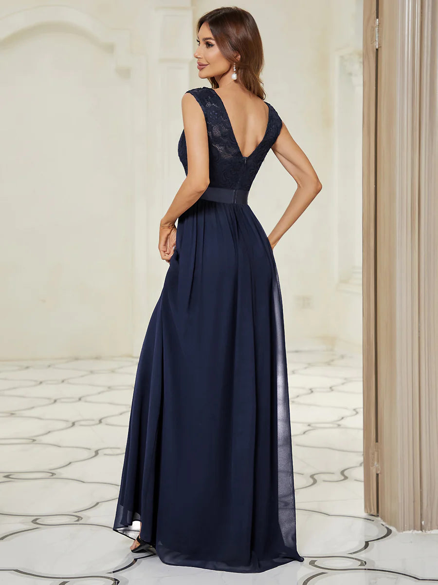 Scoop Neck Lace Top Bridesmaid Dress - CALABRO®