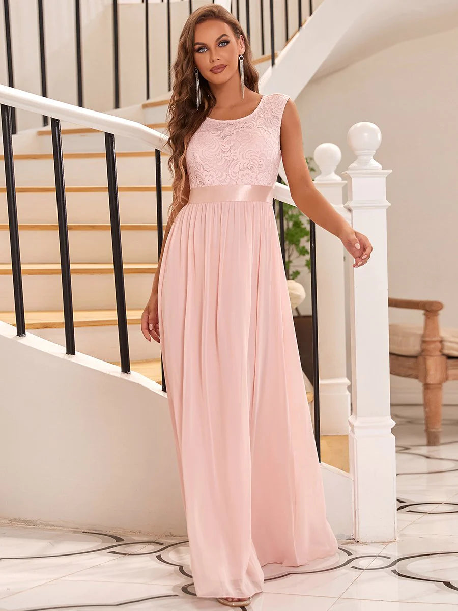 Scoop Neck Lace Top Bridesmaid Dress - CALABRO®