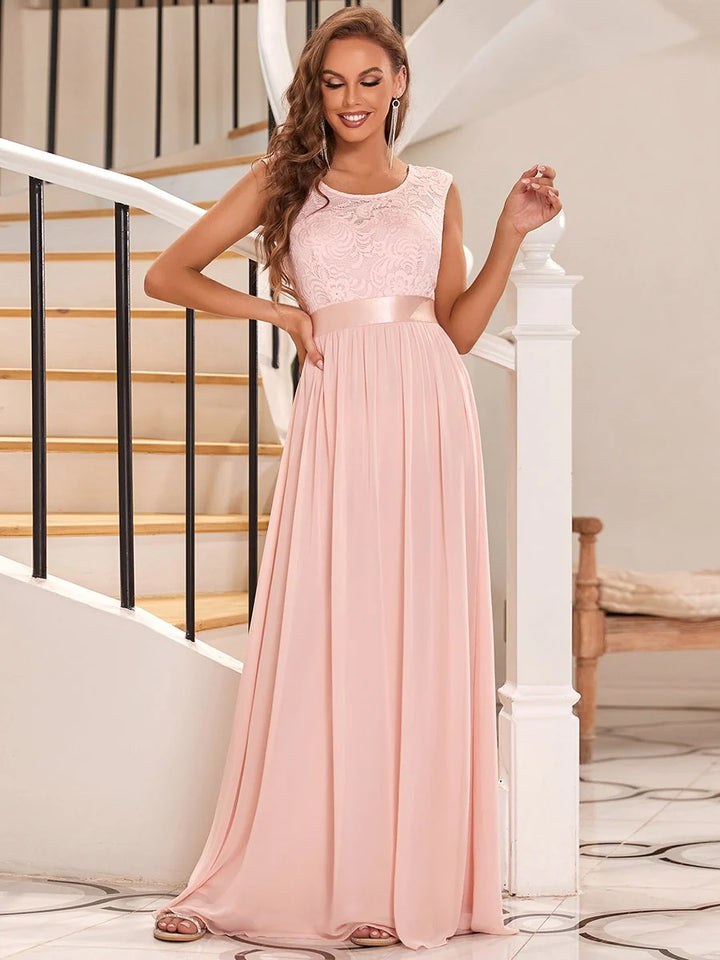 Scoop Neck Lace Top Bridesmaid Dress - CALABRO®