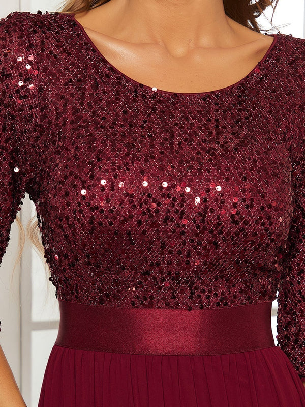 Sequin Top Three Quarter Sleeve Evening Dress