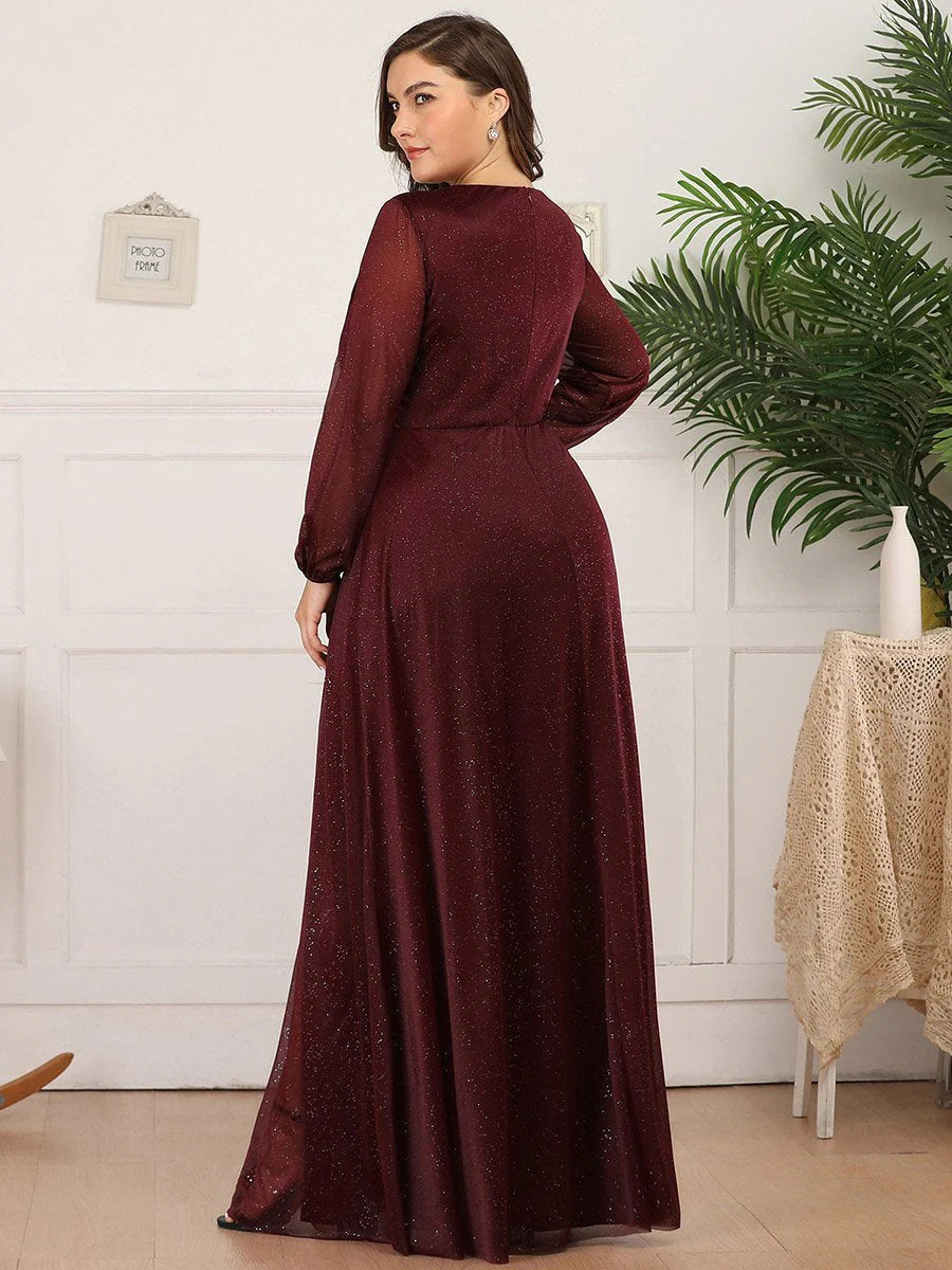 Women's Sexy V-Neck Shiny Plus Size Evening Dresses