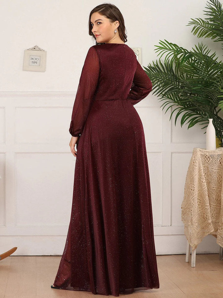 Women's Sexy V-Neck Shiny Plus Size Evening Dresses