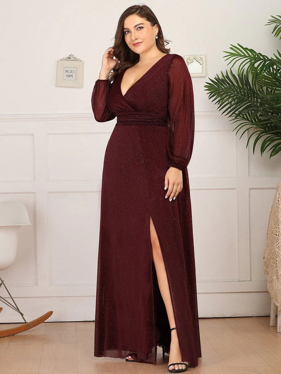 Women's Sexy V-Neck Shiny Plus Size Evening Dresses