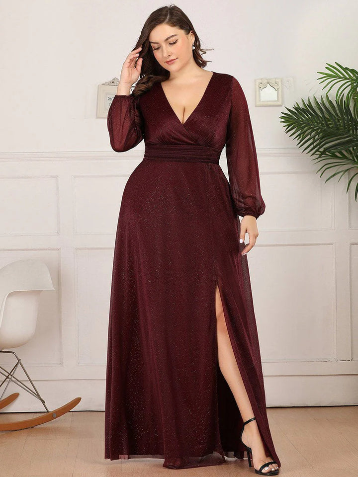 Women's Sexy V-Neck Shiny Plus Size Evening Dresses