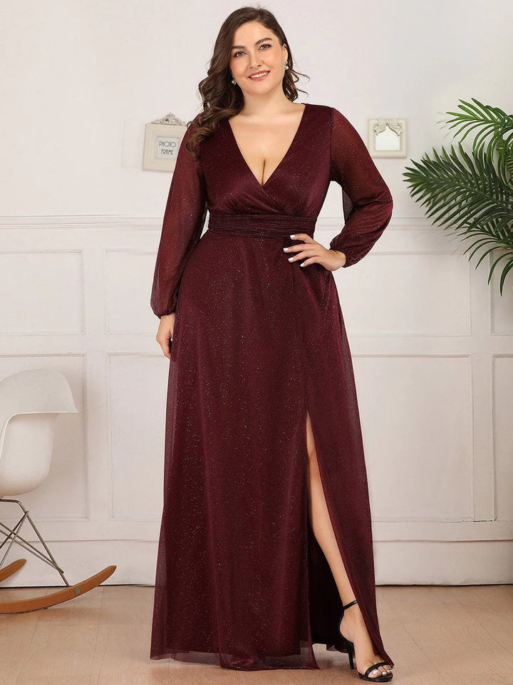 Women's Sexy V-Neck Shiny Plus Size Evening Dresses