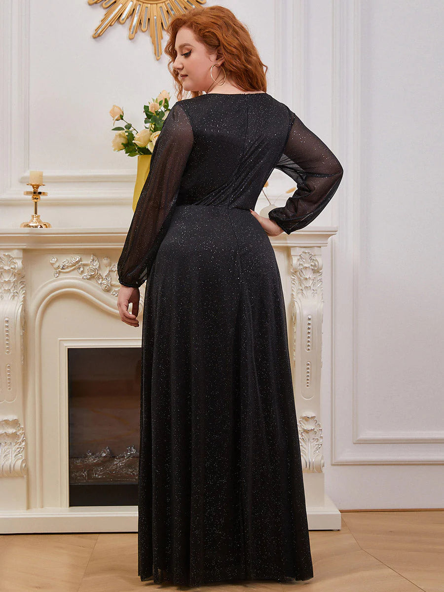 Women's Sexy V-Neck Shiny Plus Size Evening Dresses