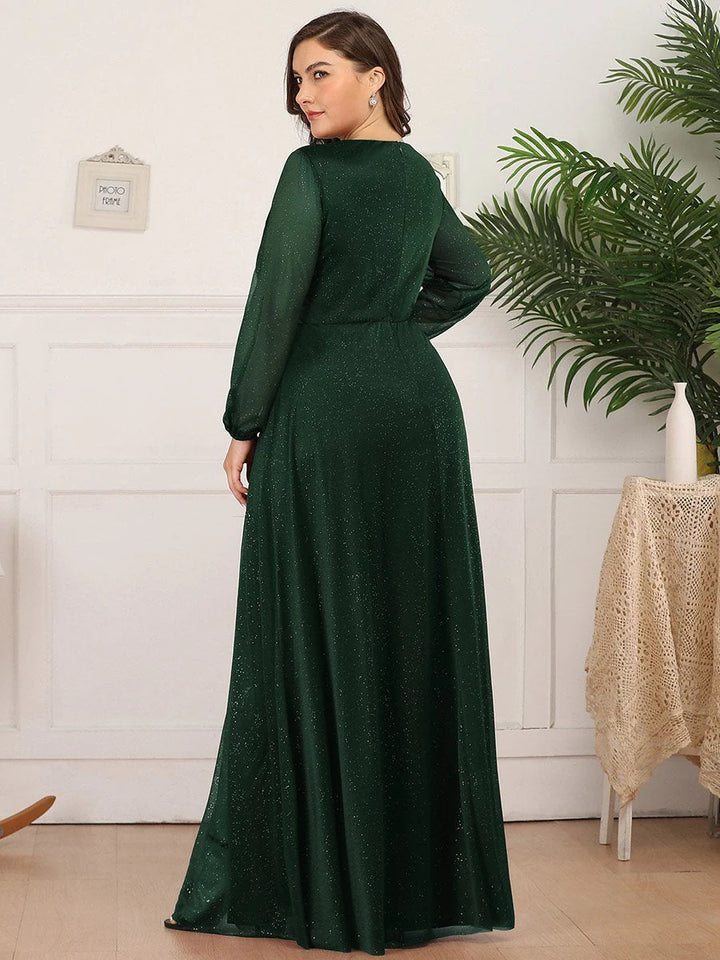 Women's Sexy V-Neck Shiny Plus Size Evening Dresses