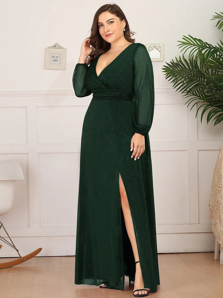 Women's Sexy V-Neck Shiny Plus Size Evening Dresses