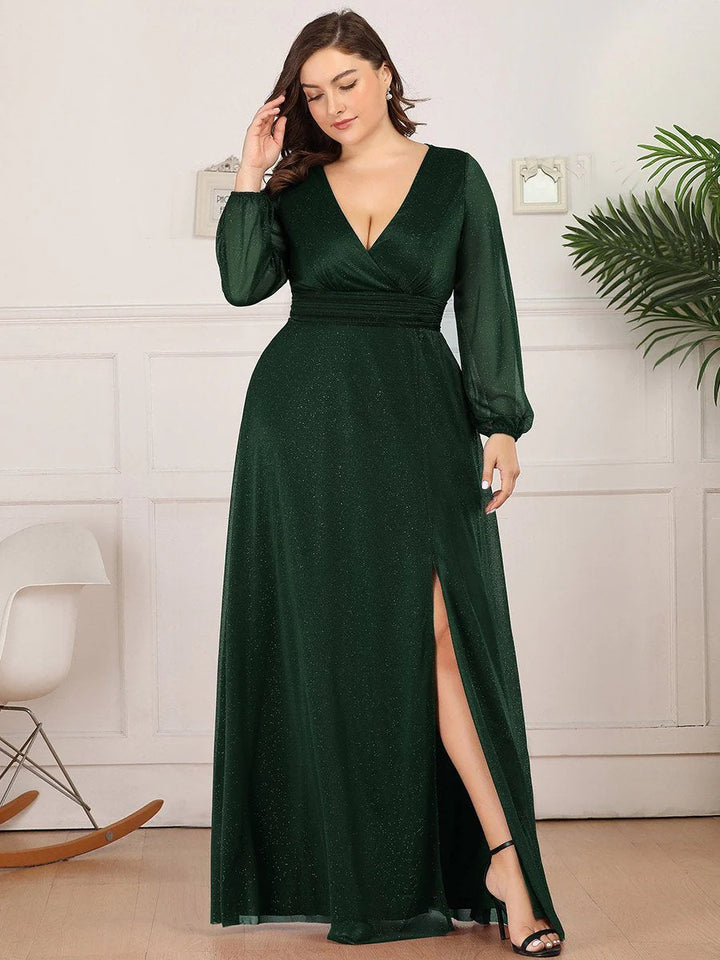 Women's Sexy V-Neck Shiny Plus Size Evening Dresses