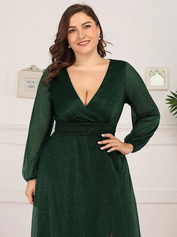 Women's Sexy V-Neck Shiny Plus Size Evening Dresses
