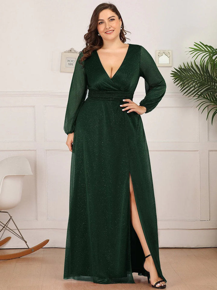 Women's Sexy V-Neck Shiny Plus Size Evening Dresses