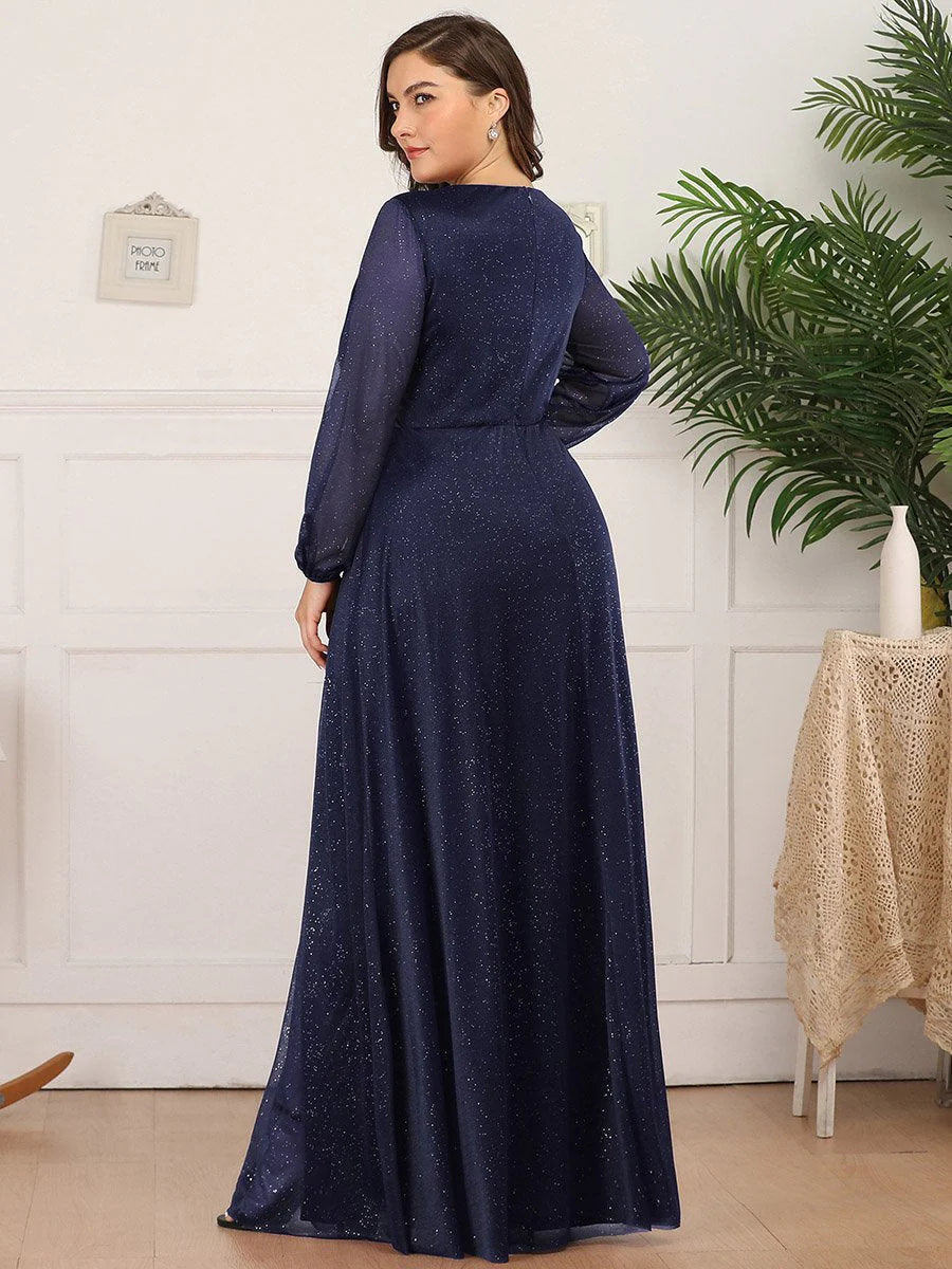 Women's Sexy V-Neck Shiny Plus Size Evening Dresses