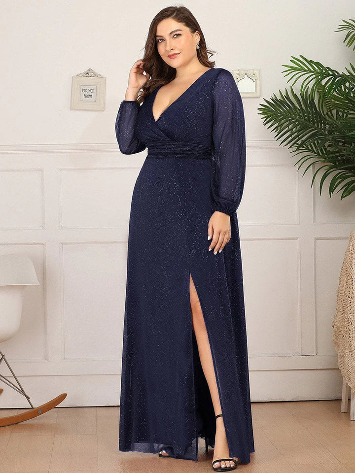 Women's Sexy V-Neck Shiny Plus Size Evening Dresses