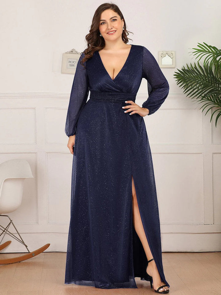 Women's Sexy V-Neck Shiny Plus Size Evening Dresses