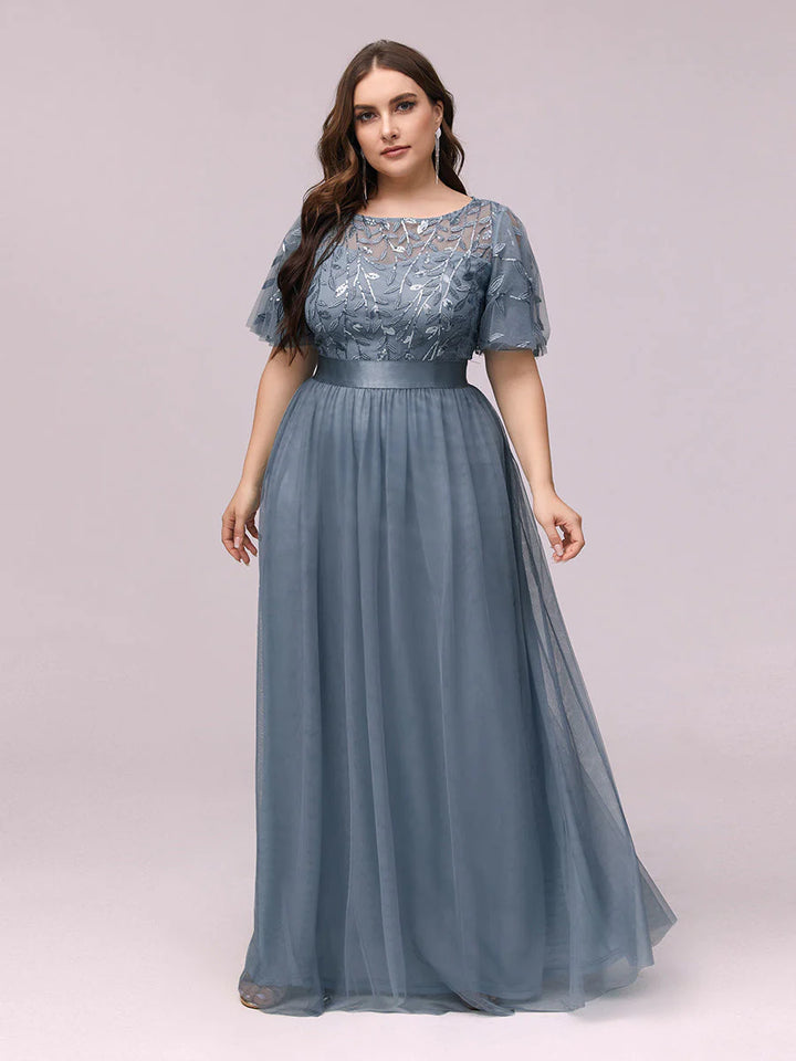 Sequin Print Floor-length Bridesmaid Dress with Cap Sleeve - CALABRO®