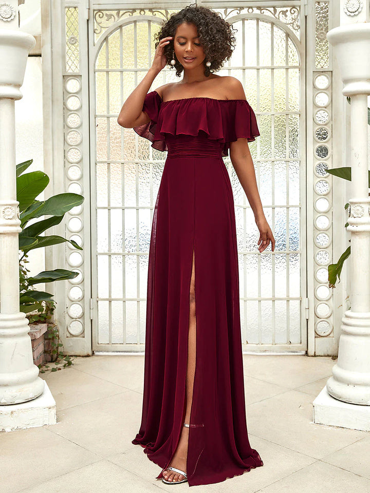 Off Shoulder High Split Bridesmaid Dress - CALABRO®