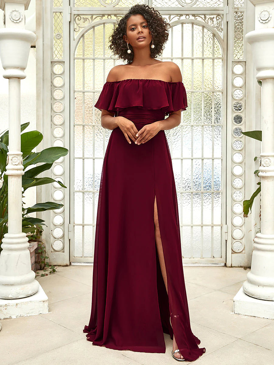 Off Shoulder High Split Bridesmaid Dress - CALABRO®