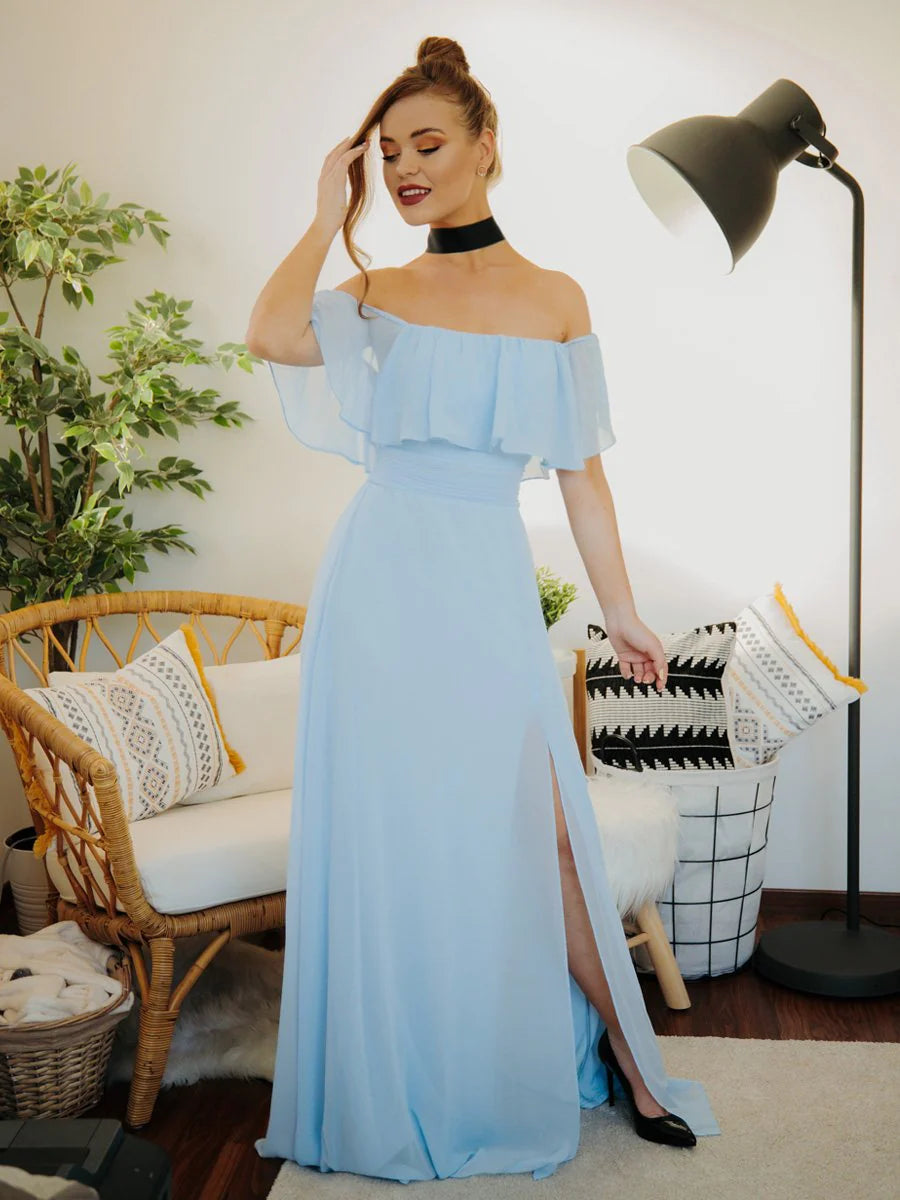 Off Shoulder High Split Bridesmaid Dress - CALABRO®