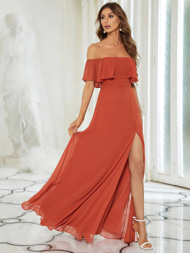 Off the Shoulder High Split Bridesmaid Dress - CALABRO®