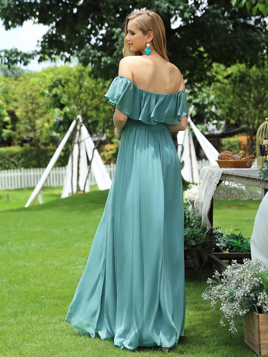 Off Shoulder High Split Bridesmaid Dress - CALABRO®