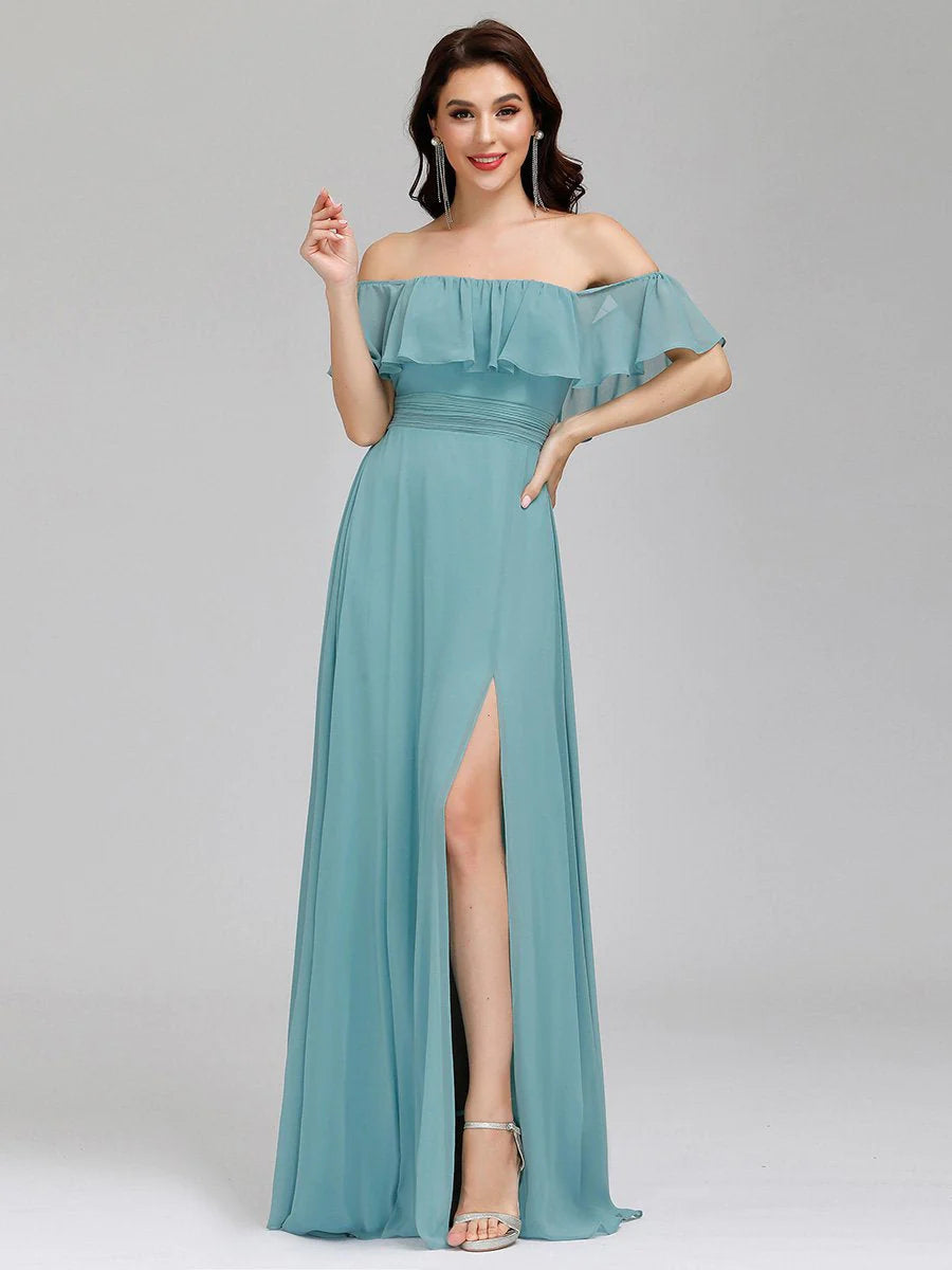 Off Shoulder High Split Bridesmaid Dress - CALABRO®