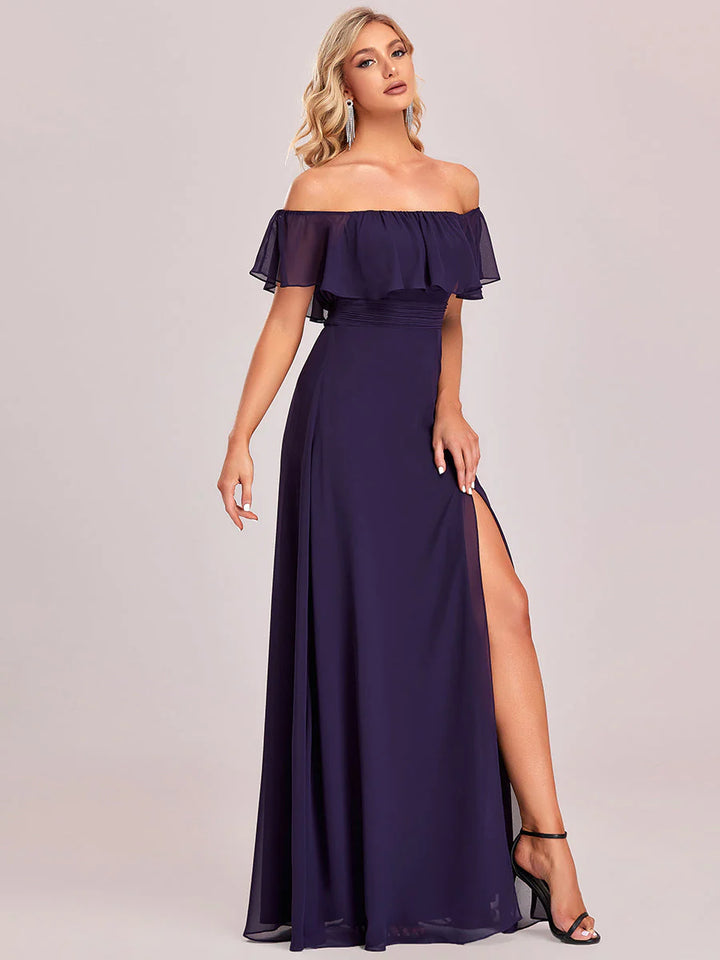 Off Shoulder High Split Bridesmaid Dress - CALABRO®