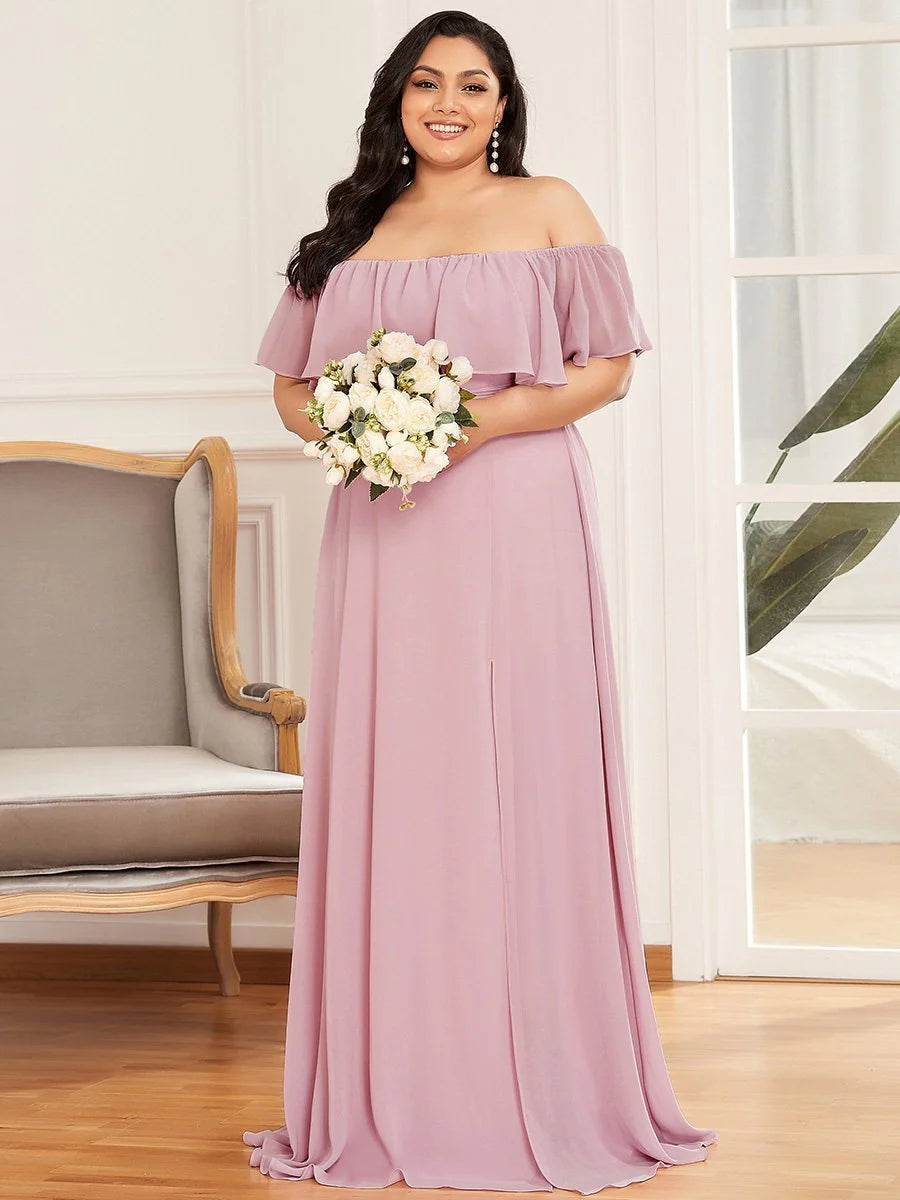 Off the Shoulder High Split Bridesmaid Dress - CALABRO®