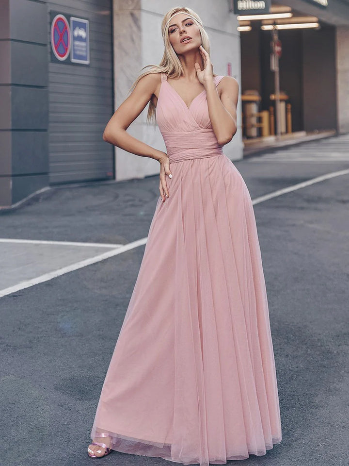 Floor Length Sleeveless Tulle Bridesmaid Dresses