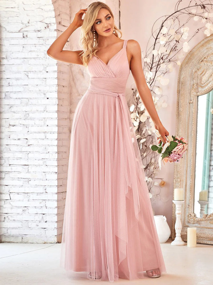 Floor Length Sleeveless Tulle Bridesmaid Dresses