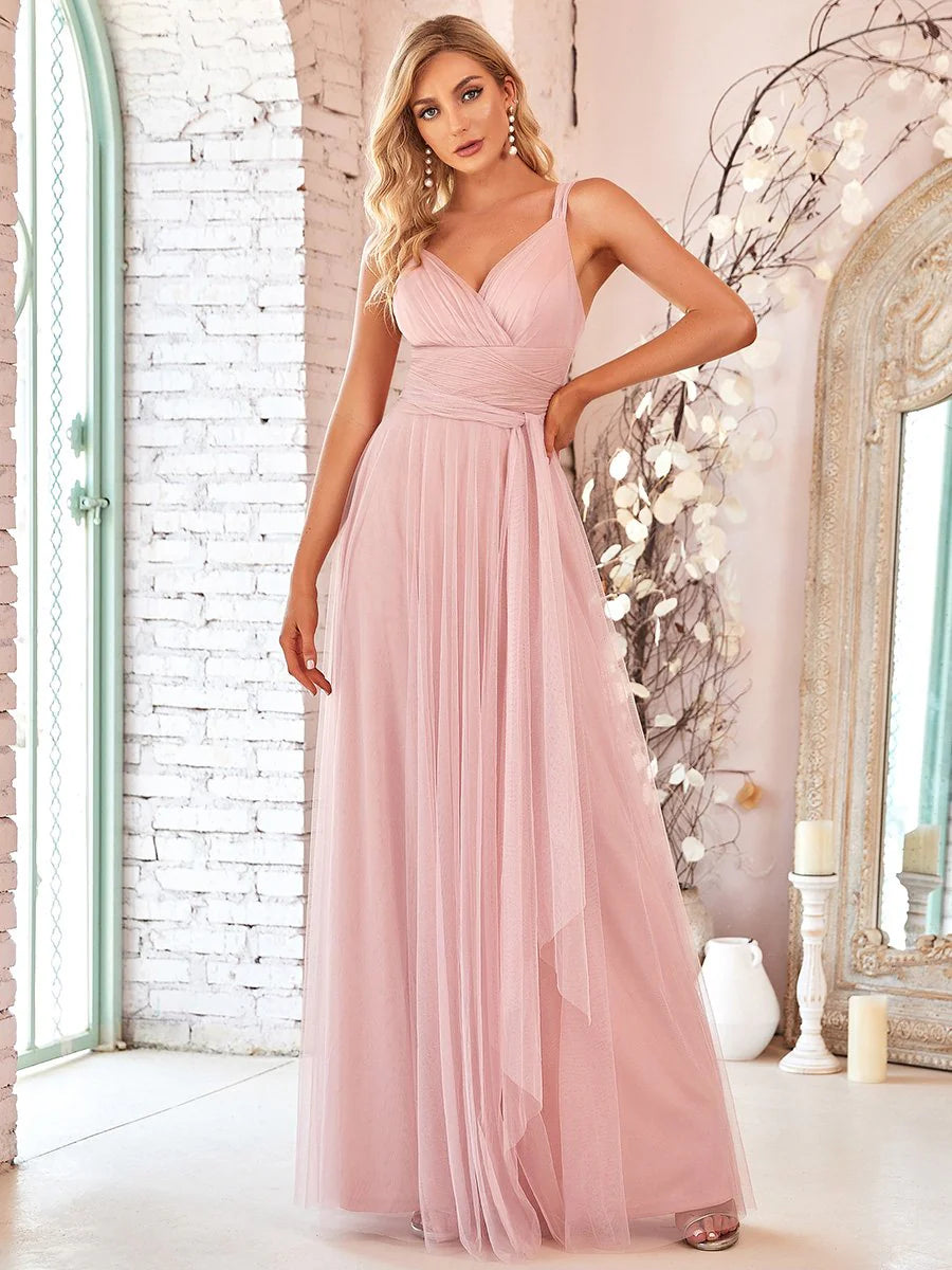 Floor Length Sleeveless Tulle Evening Dress