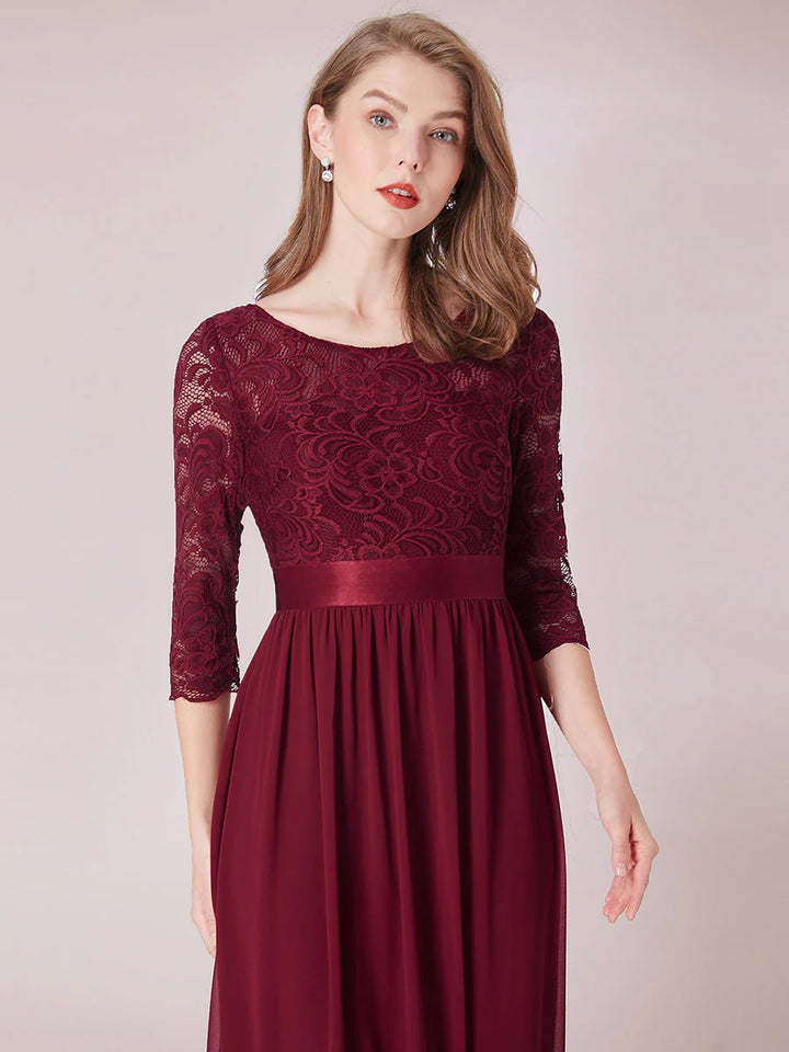 Elegant Empire Waist Bridesmaid Dresses with Long Lace Sleeve