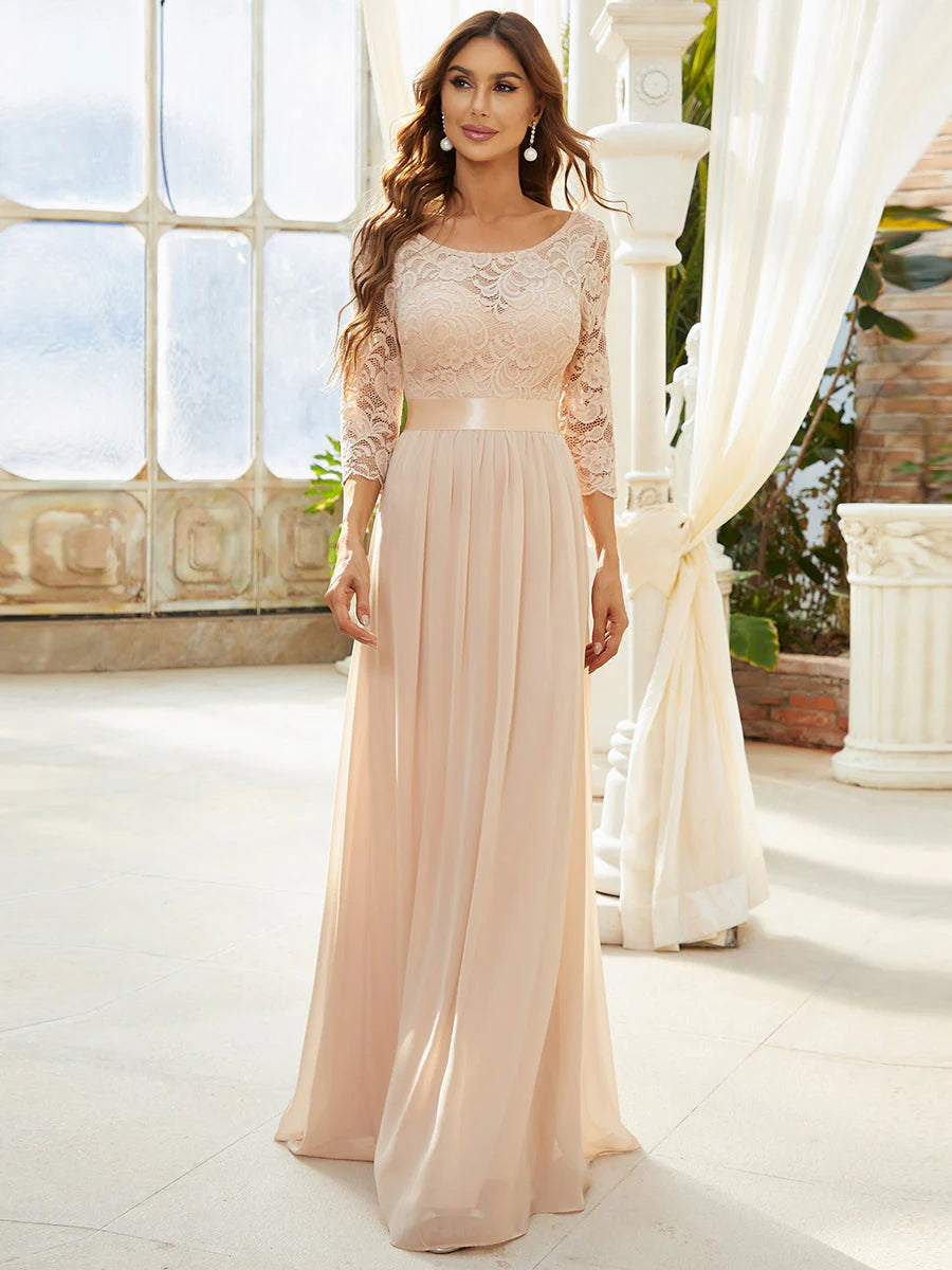 Elegant Empire Bridesmaid Dresses with Long Lace Sleeve
