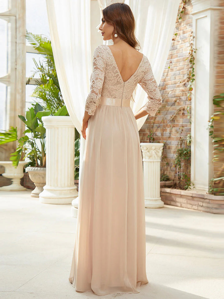 Elegant Empire Bridesmaid Dresses with Long Lace Sleeve