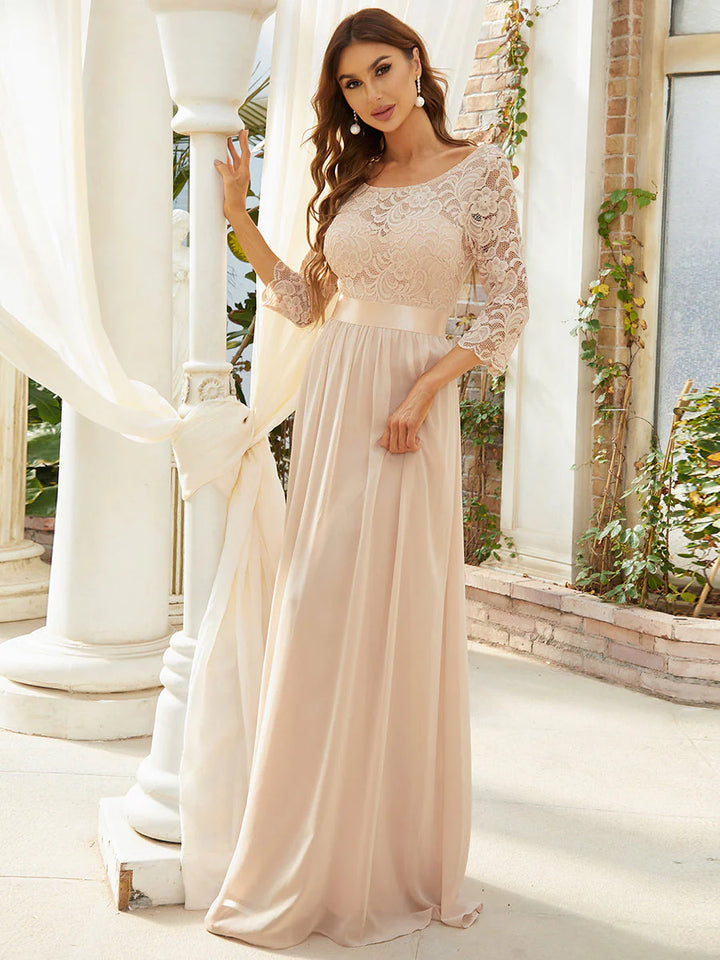 Elegant Empire Bridesmaid Dresses with Long Lace Sleeve