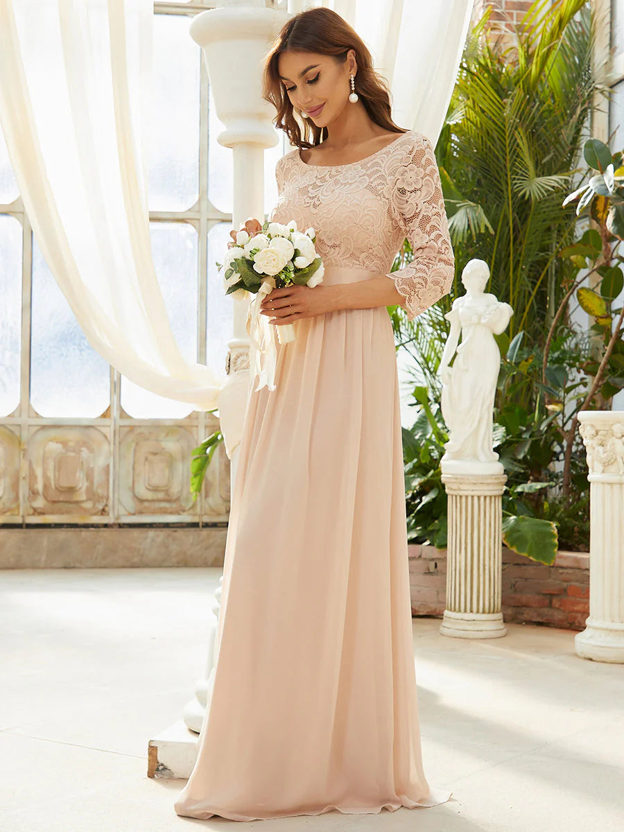 Elegant Empire Bridesmaid Dresses with Long Lace Sleeve