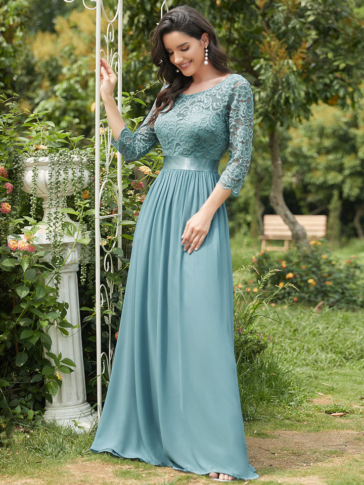 Elegant Empire Waist Evening Dress with Long Lace Sleeve - CALABRO®