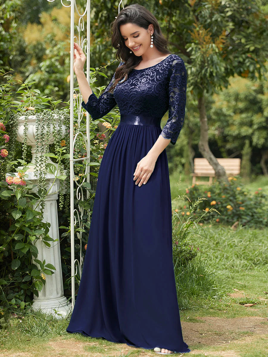 Elegant Empire Waist Bridesmaid Dresses with Long Lace Sleeve