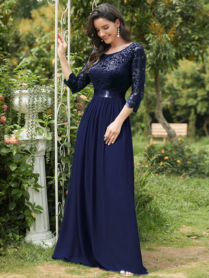 Elegant Empire Waist Bridesmaid Dresses with Long Lace Sleeve
