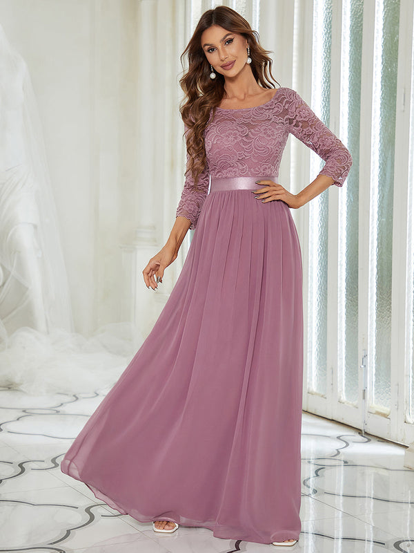 Elegant Empire Waist  Bridesmaid Dresses with Long Lace Sleeve