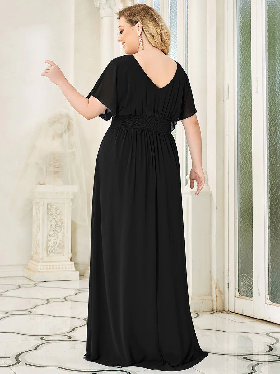 V-Neck Ruffle Sleeve Flowy Formal Dress - CALABRO®