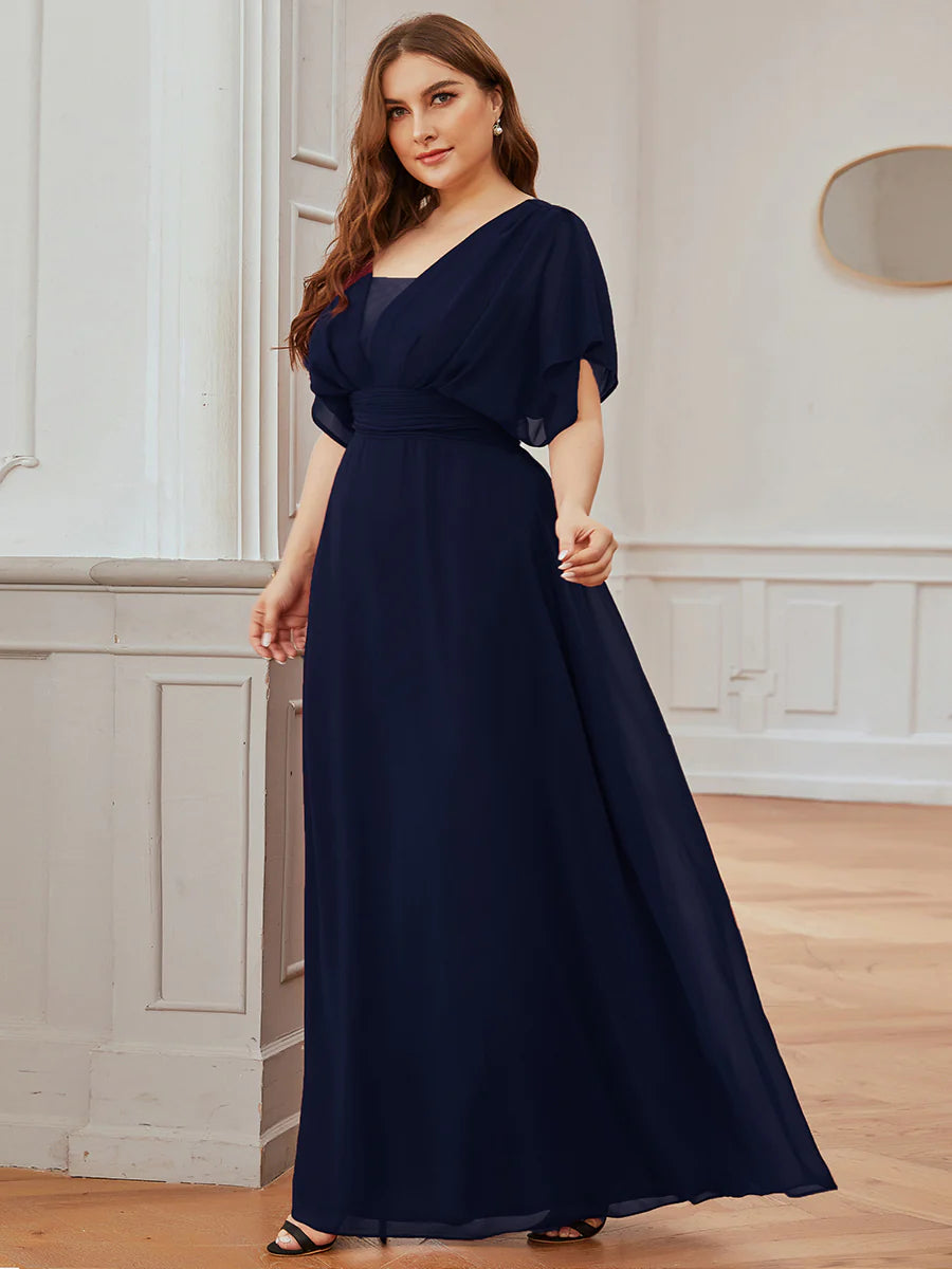 V-Neck Ruffle Sleeve Flowy Formal Dress - CALABRO®