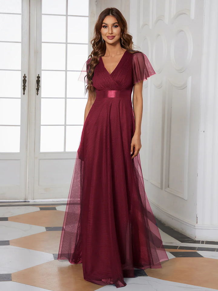 Women's V-Neck A-Line Floor-Length Bridesmaid Dresses - CALABRO®