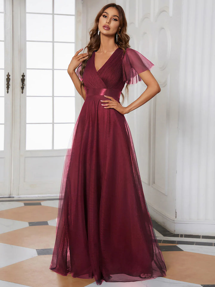 Women's V-Neck A-Line Floor-Length Bridesmaid Dresses - CALABRO®