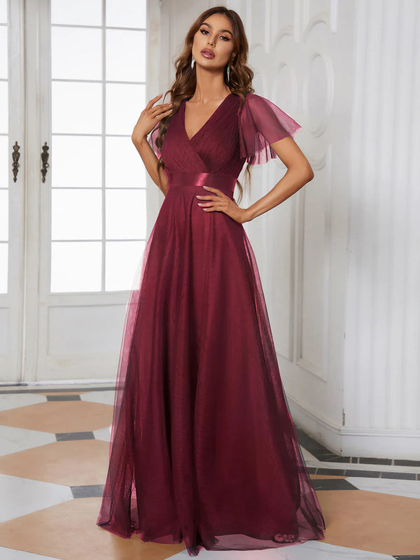 Women's V-Neck A-Line Floor-Length Bridesmaid Dresses