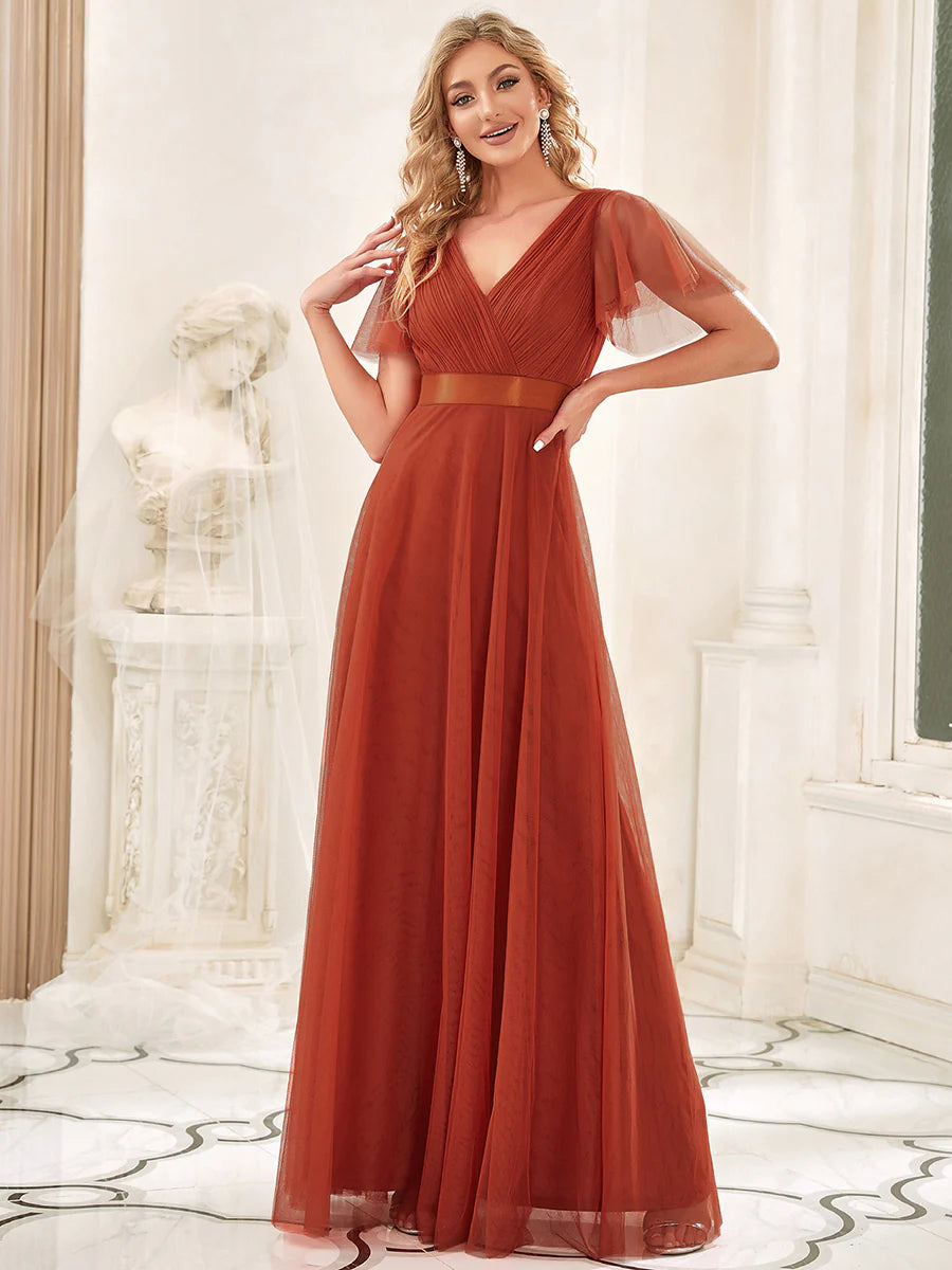 Women's V-Neck A-Line Floor-Length Bridesmaid Dresses - CALABRO®