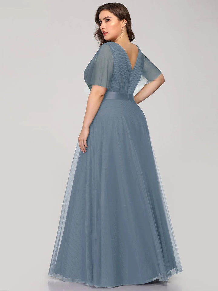 Plus Size Women's V-Neck Floor-Length Bridesmaid Dresses