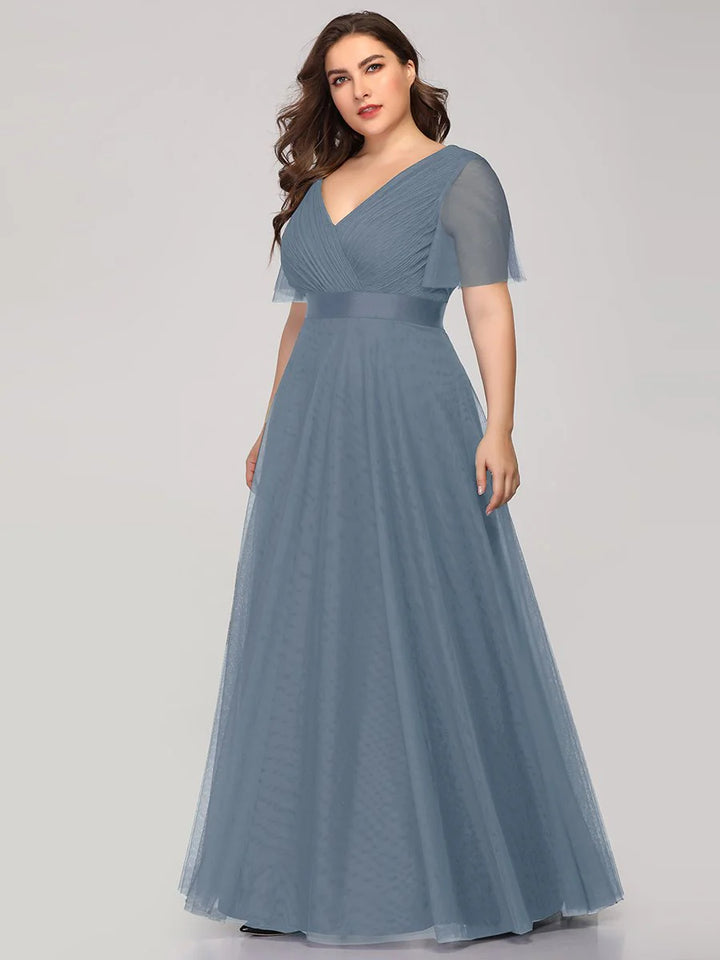 Plus Size Women's V-Neck Floor-Length Bridesmaid Dresses