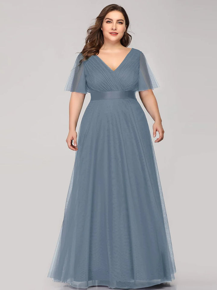 Plus Size Women's V-Neck Floor-Length Bridesmaid Dresses