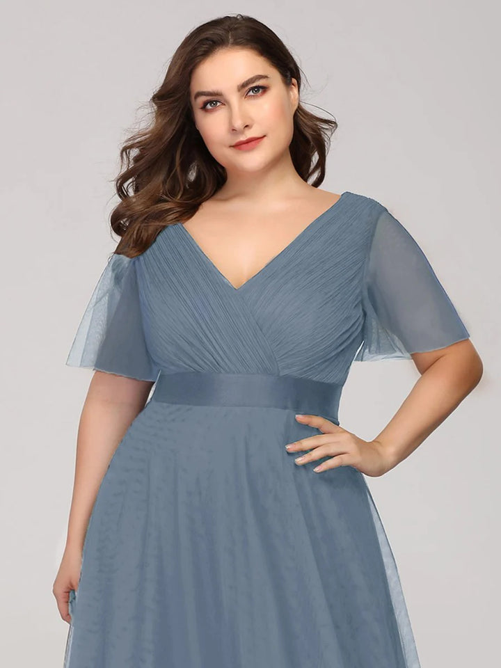 Plus Size Women's V-Neck Floor-Length Bridesmaid Dresses